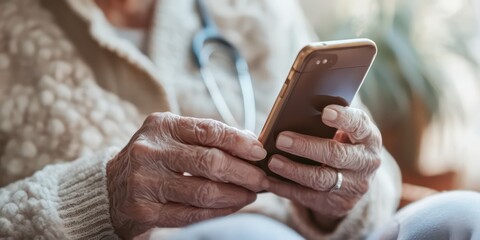 A patient using a smartphone for a virtual care session, promoting convenient access to healthcare.