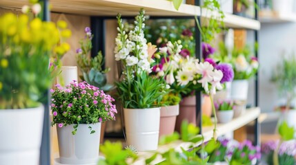 Shelf with Fresh Flowers in the Room - A charming and tranquil setting. The fresh flowers add a touch of nature and beauty to the room.