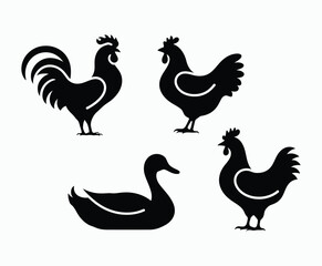 Obraz premium Minimal Poultry Silhouettes Collection Vector Template for Branding