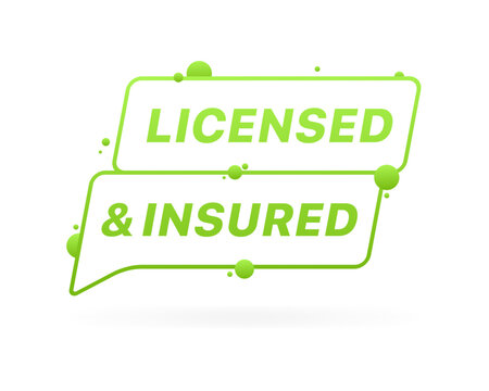 Licensed and insured speech bubble. Flat style. Vector icon