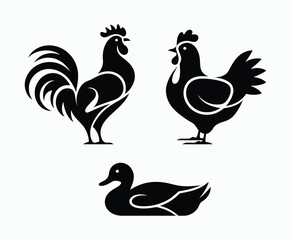 Obraz premium Poultry Silhouettes Vector Collection Template for Logos