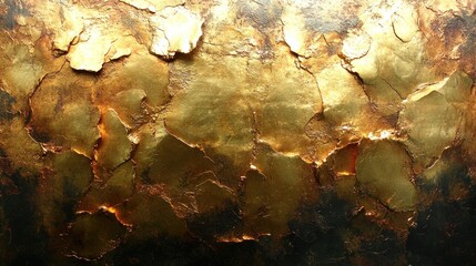 Textured gold leaf on dark background, showing cracked and layered effect.
