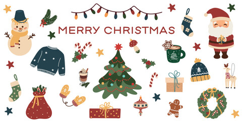 Christmas decorative banner. Winter holiday decorations 2025. Ideal for seasonal projects, greeting cards and holiday decor. Color vector illustration on a white background.