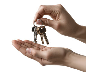 hand holding keys isolated on white transparent background 