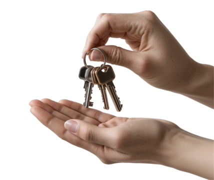 hand holding keys isolated on white transparent background 