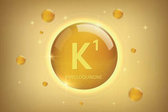 Vitamin K1 gold icon. Phylloquinone vitamin drop pill capsule.