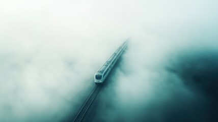 Obraz premium Aerial train amidst clouds, dreamlike and ethereal atmosphere. Aerial view train passing through
