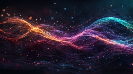 Abstract colorful waves of light on a dark background, evoking motion and energy.