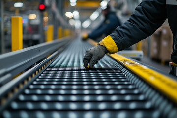 Skilled operator troubleshooting a conveyor system during afternoon shift