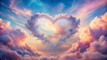 Surreal Pastel Cloud Heart for Valentine's Day: A Dreamy Blend of Colorful Clouds Forming a Heart Shape in a Romantic Sky for Love and Affection Celebrations