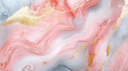 Obraz premium An abstract artwork featuring swirling pastel colors of pink, white, and grey with shimmering gold accents.