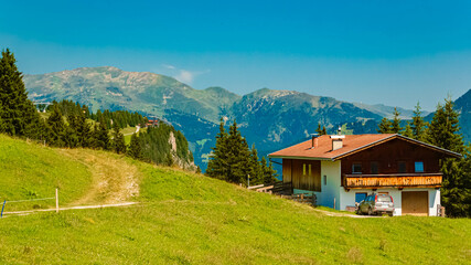 Alpine summer view at Mount Penken, Mayrhofen, Finkenberg, Zillertal valley, Schwaz, Zell am Ziller, Tyrol, Austria