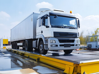 A truck or trailer carrying cargo on truck scales. Neural network AI generated art