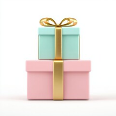 Obraz premium Pastel Gift Boxes with Gold Ribbon Festive Presents Birthday Celebration