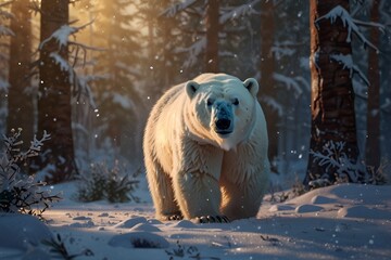 Obraz premium Polar Bear in a Snowy Forest