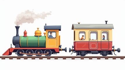 Obraz premium Colorful Cartoon Trains Side View Set on White Background