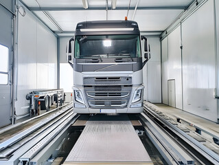 A truck or trailer carrying cargo on truck scales. Neural network AI generated art