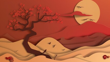 Paper Cutting Style Background - A creative and intricate design. The paper cutting technique creates a detailed and artistic backdrop.