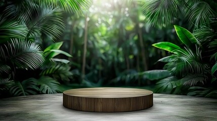 Fototapeta premium a photostock of a Podium pedestal in tropical forest garden green plant