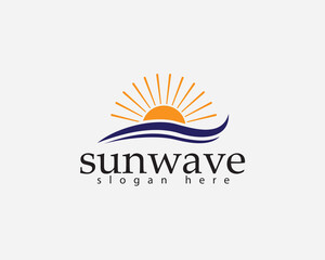 creative sun with water waves below logo design