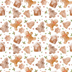 new years pattern, Christmas, holiday, new year, deer, gingerbread, gingerbread man, pattern, aesthetics, textile design, watercolor pattern, background, background picture, texture