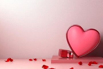 a photostock of a  Pink product podium placement on solid background with rose petals falling