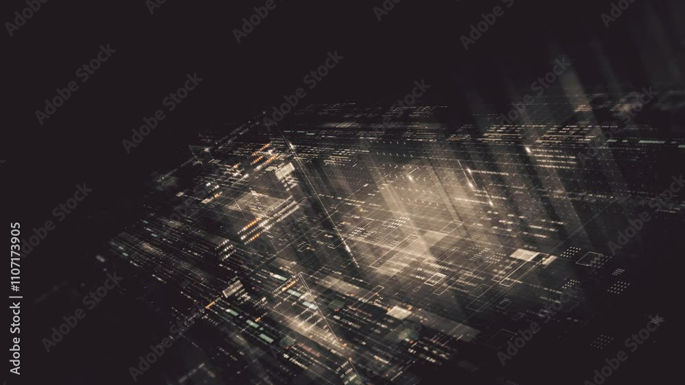 Aufkleber Futuristic network simulation blending AI, quantum physics, and deep learning, with a particle matrix analyzing data in a sleek, HUD-style interface