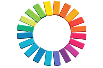 Obraz premium Colorful blocks arranged in circular pattern, showcasing vibrant hues from blue to pink, creating visually appealing spectrum. isolated on transparent background