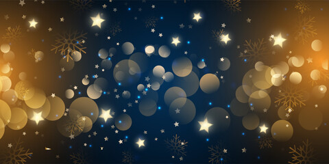 Decorative Christmas banner with snowflakes, bokeh lights and stars design