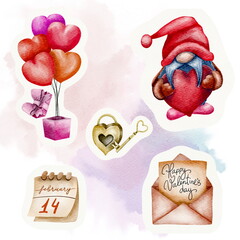 valentines day, hearts, love, stickers, red, pink, 14 February, red hearts, 14 February stickers, colored hearts, love letters, heart shaped, pattern, aesthetic, watercolor