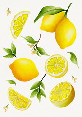 lemons, lemon, yellow, greenery, pattern, aesthetics, watercolor, background, background image, texture, seamless, continuous, wallpaper, fabric, colorful
