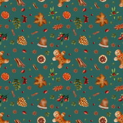 Christmas pattern, gingerbread, candle, holiday party, red, green, autumn pattern, fall, winter, berries, forest, September, October, November, December