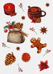 Christmas pattern, gingerbread, candle, holiday party, red, green, autumn pattern, fall, winter, berries, forest