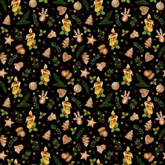 Christmas pattern, gingerbread, candle, holiday party, red, green, autumn pattern, fall, winter, berries, forest, September, October, November, December
