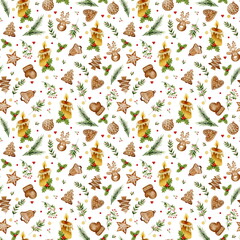 Christmas pattern, gingerbread, candle, holiday party, red, green, autumn pattern, fall, winter, berries, forest, September, October, November, December