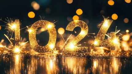 Golden numbers 1024 with sparklers, creating a festive and celebratory atmosphere.