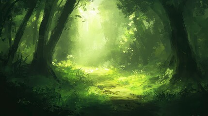 Obraz premium Serene Forest Pathway in Lush Greenery