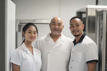 Fototapeta premium Culinary team posing in kitchen during busy restaurant hours. Generative AI