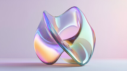 Abstract minimalist design, iridescent glass shape