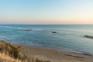Sea View from Cliff at Cyprus Coastline at Dusk