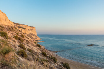 Sea View from Cliff at Cyprus Coastline at Dusk