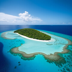 Inseln - Schillernde Farben über Koralleninsel im Meer