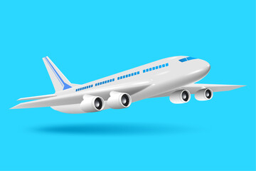 3D realistic airplane isolated on the blue background.