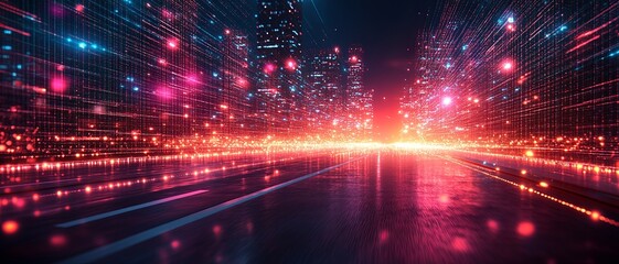 Obraz premium Dynamic Pastel Toned Cyberspace Dimensions at Night