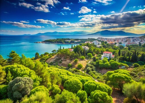 Tranquil Viewpoint Overlooking Rafina City in Greece with Lush Greenery and Serene Atmosphere Perfect for Relaxation and Reflection