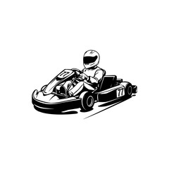 Race go karting, Go Kart racing vector silhouette, Black white Go Kart racing vector illustration logo