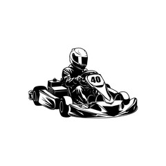 Go kart with driver silhouette vector, go-kart racers, dynamic and ready for the race. Perfect for sports, speed, and competition themes