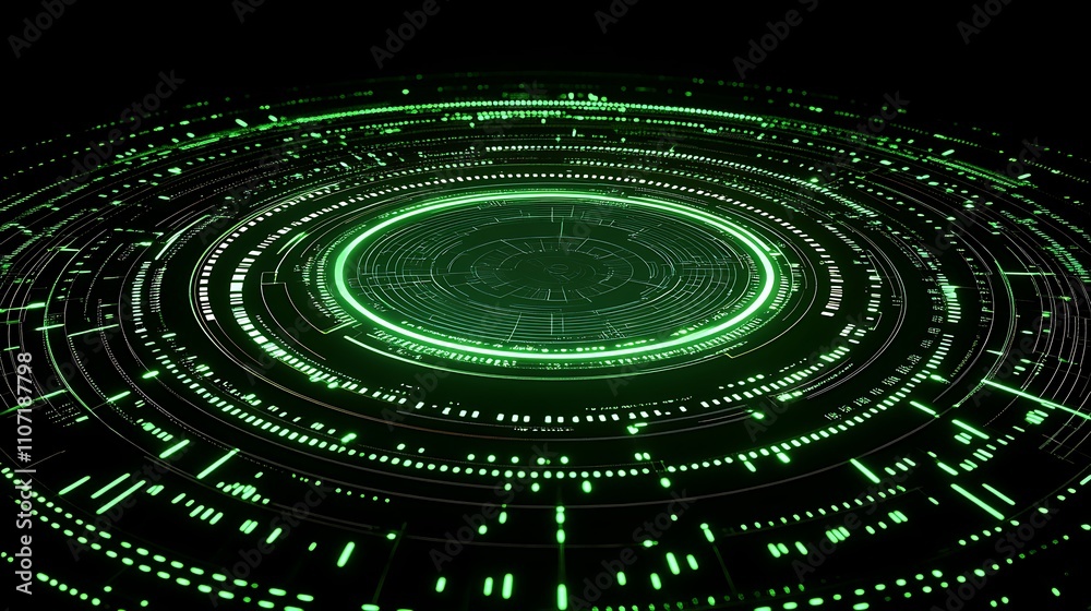Poster abstract digital background with green circular lines and patterns in futuristic style for technolog