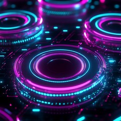 Obraz premium Abstract Digital Background with Neon Circles and Glowing Lights in Blue and Pink Colors