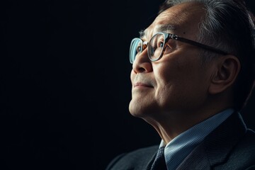 Obraz premium An elderly man gazing thoughtfully, showcasing the wisdom of his years through his expression. The warm light accentuates his deep thought and experience.